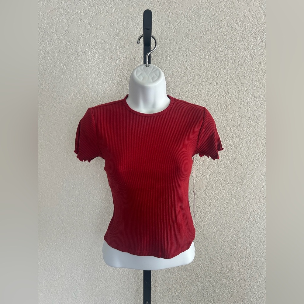 NWT Brixton Red Fitted Ruffled T-Shirt